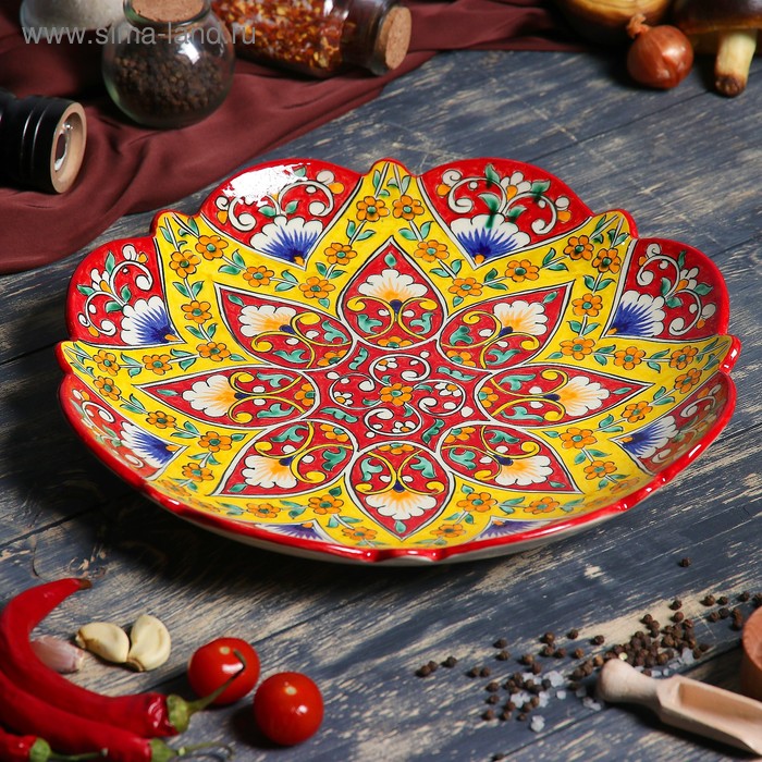 Ляган узбекский Риштанская Керамика «Орнамент», d=32 см, красный - Фото 1