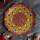 Ляган Риштанская Керамика "Цветы", 32 см, красный, рифлённый - фото 4246093