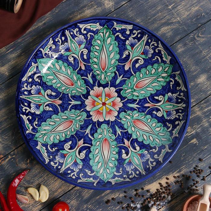Ляган Риштанская Керамика "Цветы", 32 см, синий - фото 1905482971