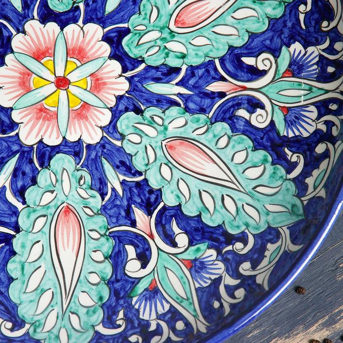 Ляган Риштанская Керамика "Цветы", 32 см, синий - фото 1905482972