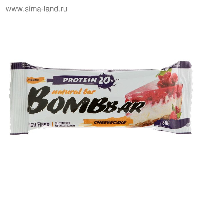 Протеиновый батончик BOMBBAR, малиновый чизкейк, 60 г - Фото 1