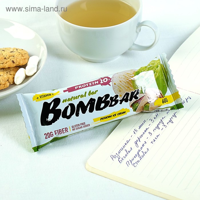 Протеиновый батончик Bombbar фисташковый пломбир, спортивное питание, 60 г - Фото 1