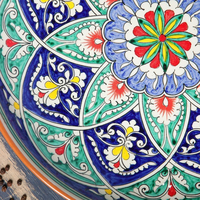 Ляган Риштанская Керамика "Цветы", 32 см, синий - фото 1905483024