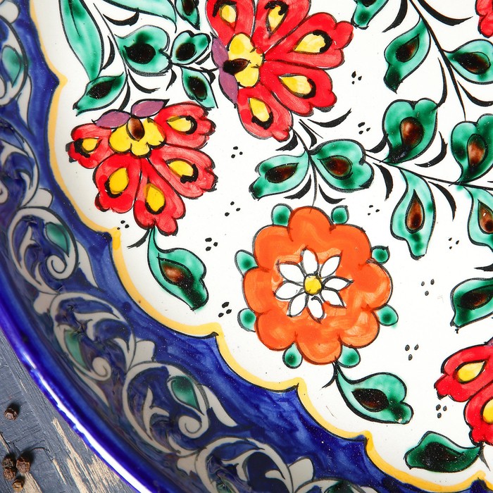 Ляган Риштанская Керамика "Цветы", 37 см, синий - фото 1905483037