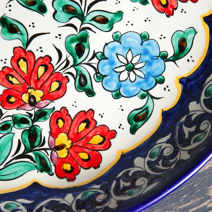 Ляган Риштанская Керамика "Цветы", 37 см, синий - фото 1905483040