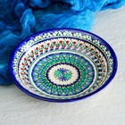 Тарелка Риштанская Керамика "Узоры", синяя, глубокая, 20 см - фото 4246167
