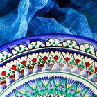 Тарелка Риштанская Керамика "Узоры", синяя, глубокая, 20 см - фото 4246170