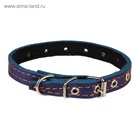 Ошейник кожаный на синтепоне, безразмерный, 37×1.5 см, ОШ 21-31 см, синий - Фото 3