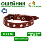 Ошейник кожаный однослойный безразмерный, 45×2 см, ОШ 18-39 см, коричневый - Фото 1