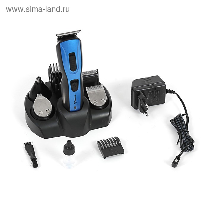 Триммер для волос Sakura SA-5523BL, 10 насадок, АКБ, чёрно-синий - Фото 1