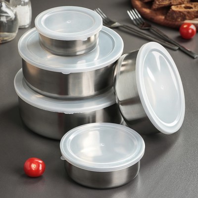 УЦЕНКА Набор салатников 5 шт с крышками d=18/16/14/12/10 см