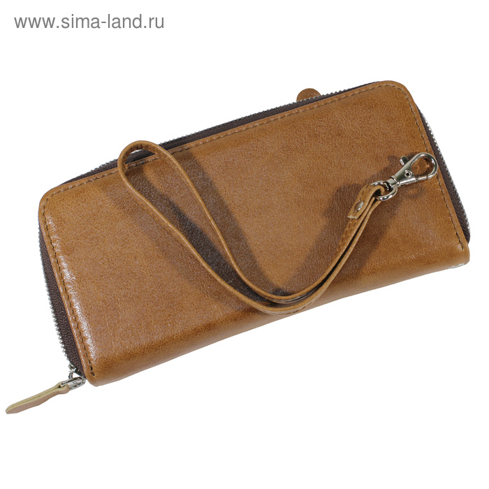 Кошелек, молния н/к, коричневый светлый крек Пр956-212 - Фото 1