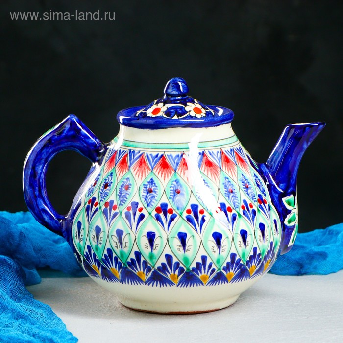 Чайник Риштанская Керамика "Узоры", 1600 мл, синий микс - Фото 1