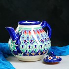 Чайник Риштанская Керамика "Узоры", 1600 мл, синий микс - фото 4246213