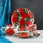 Набор чайный Риштанская керамика "Гранат", 9 предметов (Чайник-0,8л,пиалы-0,5/0,3л) - фото 3445275