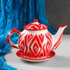 Набор чайный Риштанская керамика "Атлас", 9 предметов (чайник-0,8л,пиалы-0,5/0,3л) - Фото 4