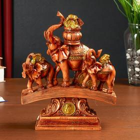 Сувенир полистоун "Три денежных слона на купюре с монетами" под дерево 24,5х19,5х7,8 см
