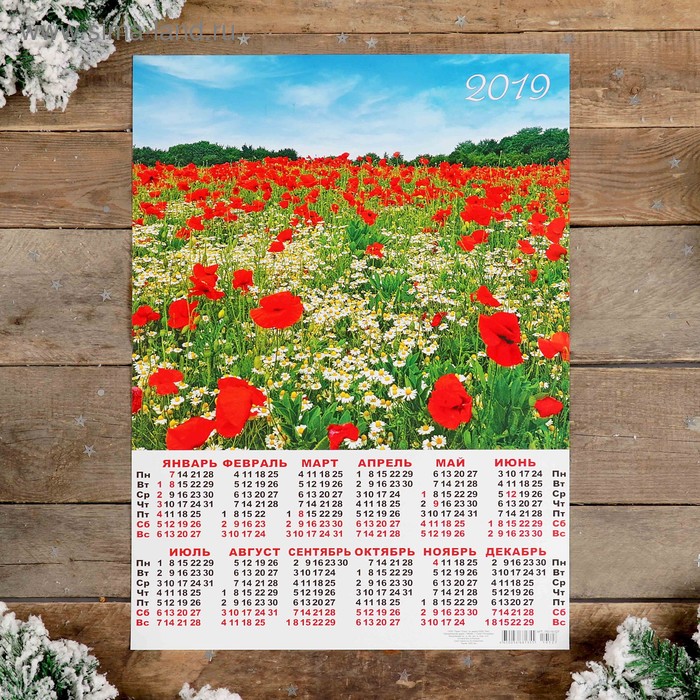 Календарь листовой А2 "Цветы - 2019 - 6" 42х59см - Фото 1