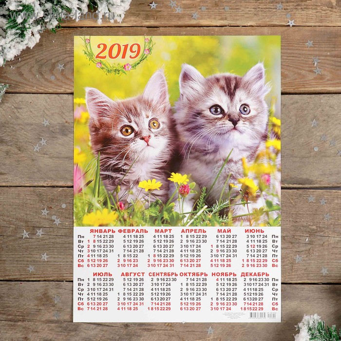 Календарь листовой А3 "Кошки - 2019 - 4" 29х42см - Фото 1