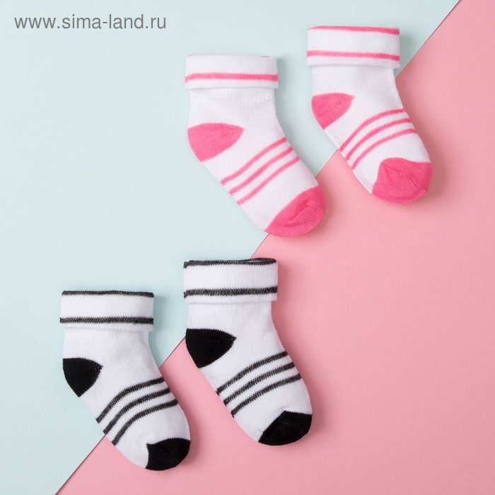 Набор детских носочков (2 пары), размер 9, цвет розовый/черный - Фото 1