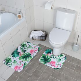 Набор ковриков для ванной и туалета Доляна «Фламинго», 2 шт, 40×43, 43×73 см