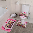 Набор ковриков для ванной и туалета Доляна «Совушки на ветке», 3 шт: 38×45, 40×43, 43×73 см, цвет розовый - фото 8692081