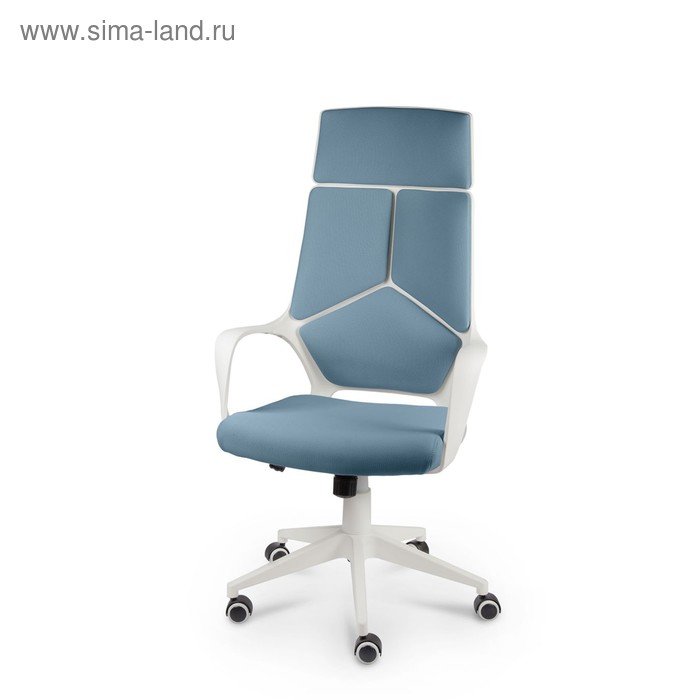 Кресло офисное IQ, белый пластик, голубая ткань - Фото 1