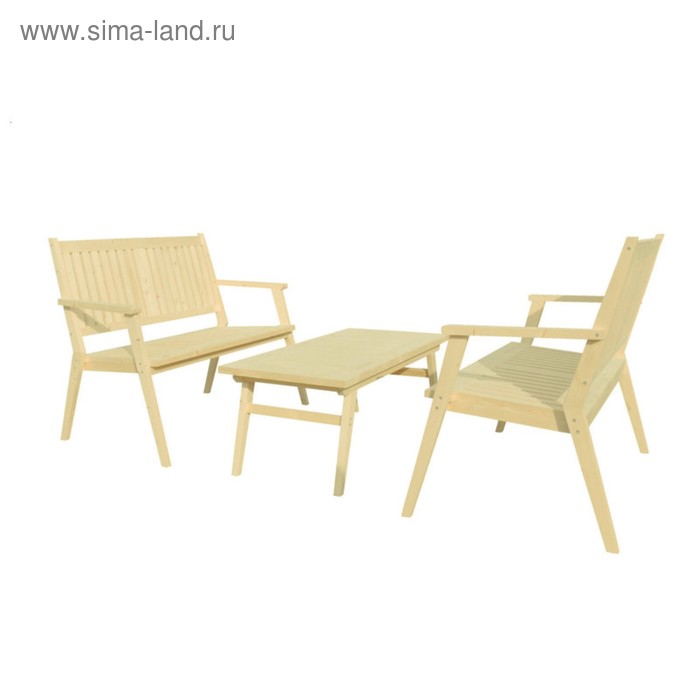 Набор мебели, 3 предмета: столик, 2 скамейки, дерево - Фото 1