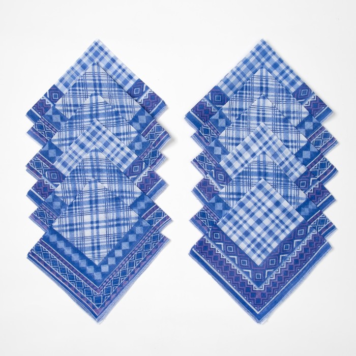 Платки носовые мужские "Этель" 30х30 см, (набор 12 шт.) цв. синий ситец, 100% хл - Фото 1