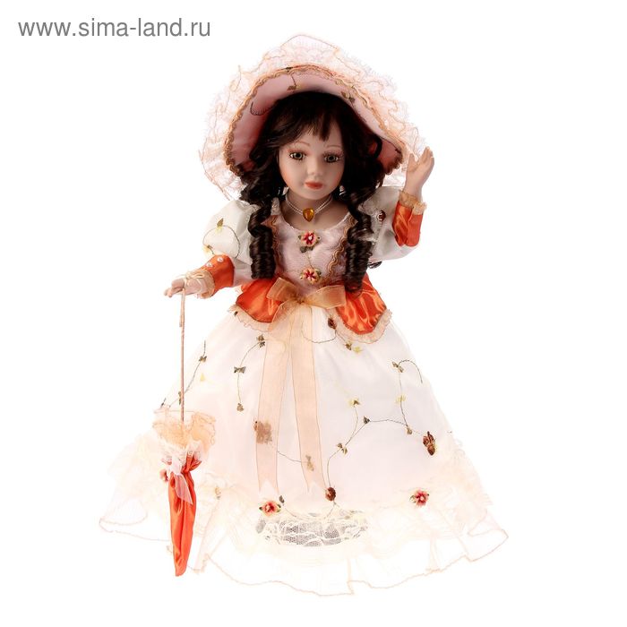 Кукла коллекционная керамика "Барышня Вероника в оранжевом с зонтиком" 40 см - Фото 1