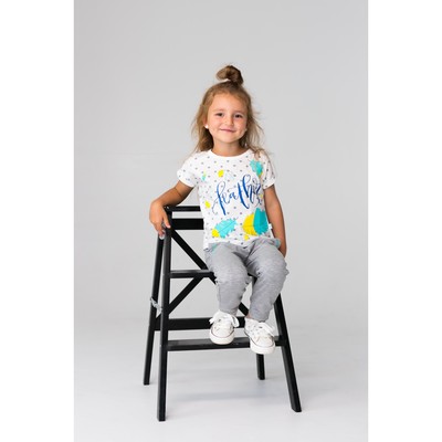 Футболка для девочки "Перья", белая, р-р 30 (98-104 см) 3-4 г., 95% хл., 5% эл.