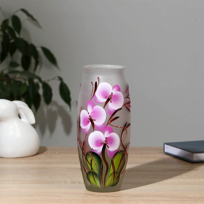 Ваза Орхидея с росписью на матовом стекле, d-7; 10х23 см - Фото 1