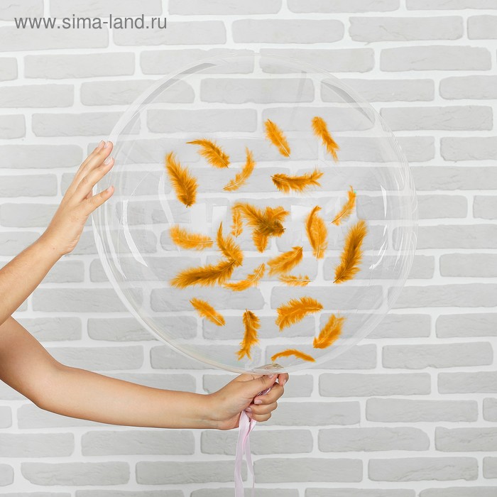 Шар полимерный 20" «Сфера», перья, цвет оранжевый, 1 шт. - Фото 1