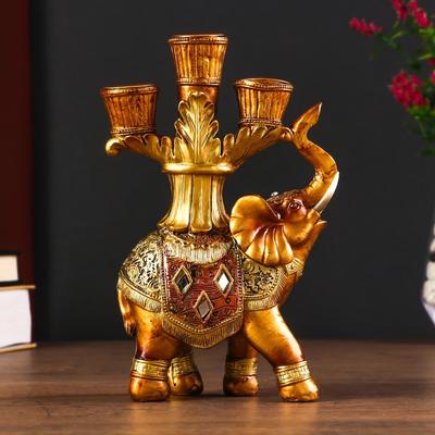 Фигурка полистоун подсвечник «Африканский слон в золотой, ажурной попоне», 19×12.5×5 см