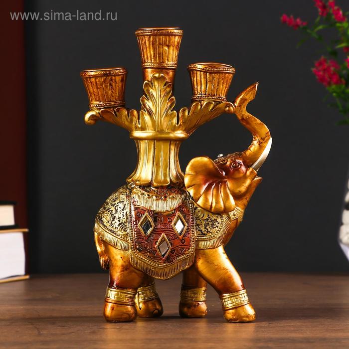 Фигурка полистоун подсвечник «Африканский слон в золотой, ажурной попоне», 19×12.5×5 см - Фото 1