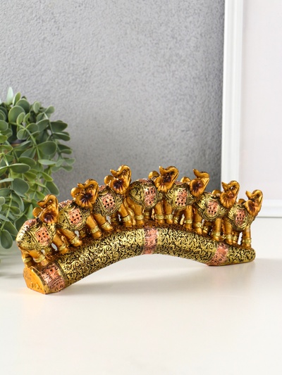 Фигурка полистоун «Семь африканских слонов в золотой, ажурной попоне», 10.7×29×4 см