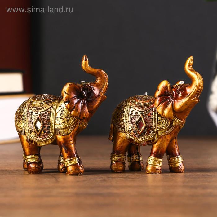Сувенир полистоун "Африканский слон в золотой, ажурной попоне" МИКС 8,5х7х3 см - Фото 1