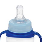 Бутылочка для кормления 250 мл цилиндр, с ручками, цвет синий - Фото 4