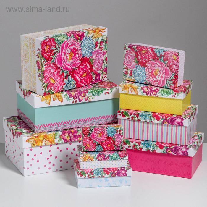 Набор коробок 10 в 1, упаковка подарочная, «Цветы», 32.5 х 20 х 12.5‒12 х 7 х 4 см - Фото 1