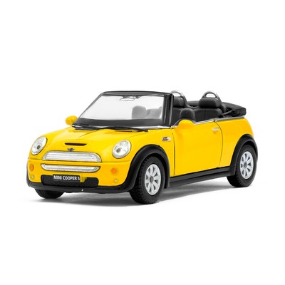 Машина металлическая Mini Cooper S Convertible, 1:28, открываются двери, инерция, цвет жёлтый