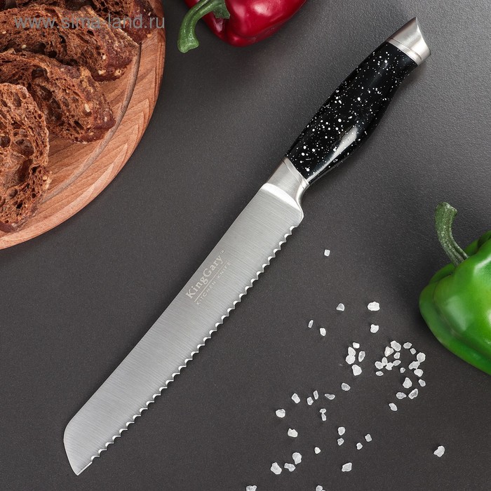 Нож для хлеба Overlord, лезвие 20,5 см, цвет чёрный - Фото 1