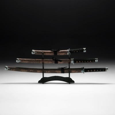 Сув. изделие катаны 3в1 на подставке, ножны кожзам, цветы  шоко  47/70/89см