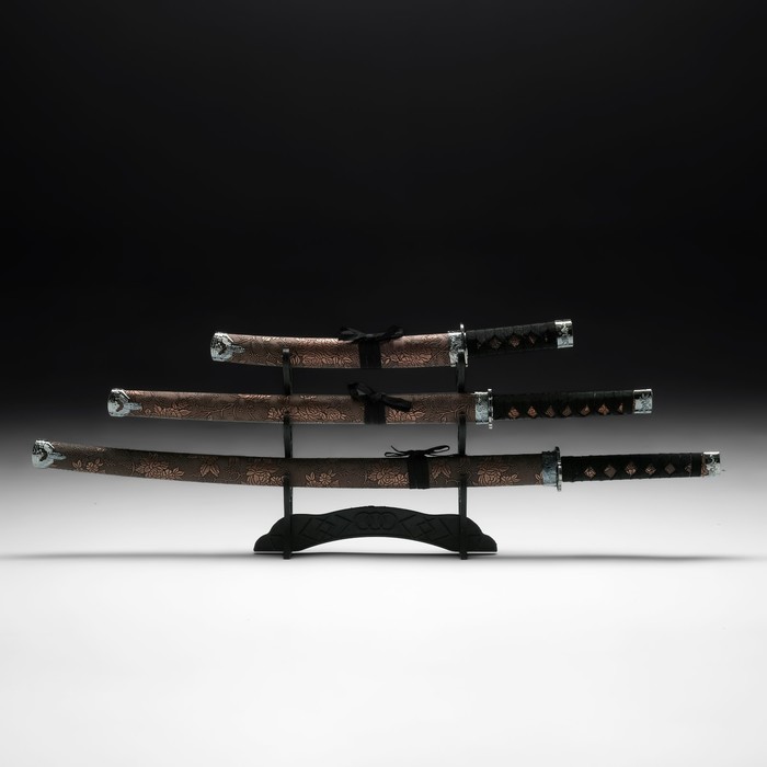 Сув. изделие катаны 3в1 на подставке, ножны кожзам, цветы  шоко  47/70/89см - Фото 1