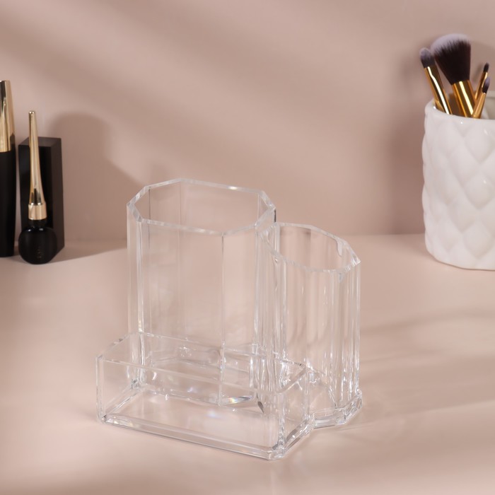 Органайзер для хранения маникюрных/косметических принадлежностей, 3 секции, 13 × 11 × 9,5 см, цвет прозрачный 16812