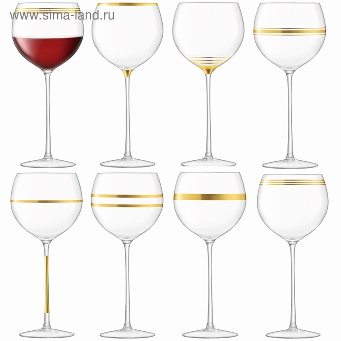 Набор из 8 бокалов для вина с золотым декором Deco, 525 мл - Фото 1