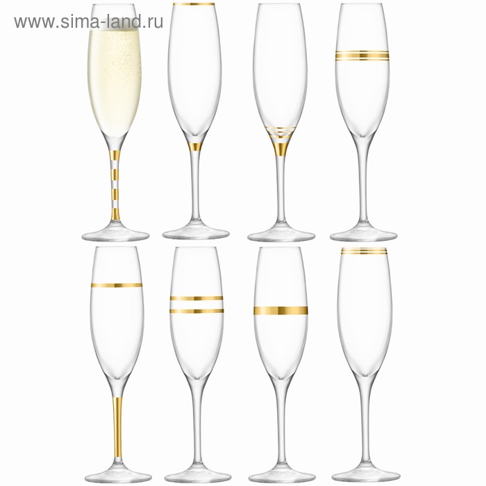 Набор из 8 бокалов-флейт золотым декором Deco, 225 мл - Фото 1