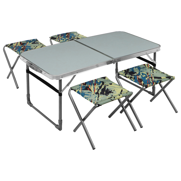 Набор мебели: стол, 4 стула, цвет металлик/камуфляж саванна - Фото 1