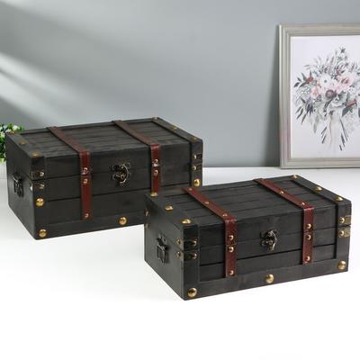 Шкатулка для украшений «Средневековье», дерево, с клёпками набор 2 шт. 12.6×30×18 16×34.5×23 см