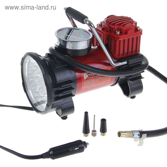 Компрессор автомобильный TORSO TK-120,15 А, 35 л/мин,провод 3м,белый фонарь LED,шланг 1м УЦЕН - Фото 1