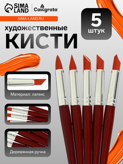 Кисти для рисования, 5 штук, круглые, латекс, большие, МИКС